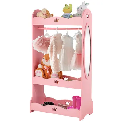 Kids Dress Up Storage Hanging Armoire Dresser Pretend Costume Closet W/ Mirror