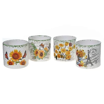 Ceramic Round Planters Sunflower 6/disp - Set Of 4