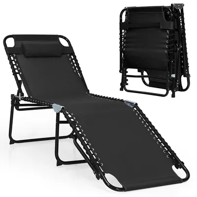 Folding Lounge Chaise 16" High Recline Chair W/adjustable Backrest And Footrest