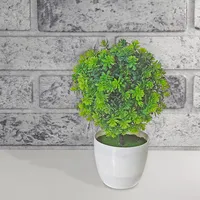Artificial Green Topiary Ball Plant In White Pot - Set Of 2
