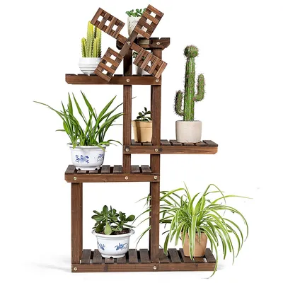 Wood Plant Stand 5 Tier Shelf Multiple Flower Pot Windmill Design