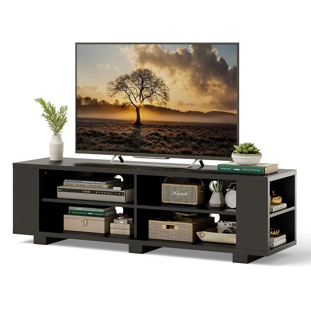 Costway 50'' TV Stand Modern Wood Storage Console Entertainment Center w/ 2  Doors Black