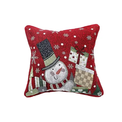 Christmas Tapestry Cushion Snowman Holding Presents 18x18 - Set Of 2