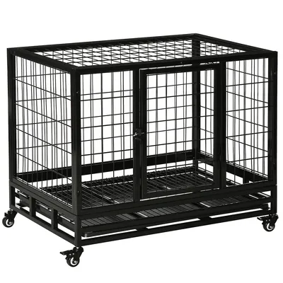 Heavy Duty Dog Crate For Large Medium Dogs With Wheels Tray