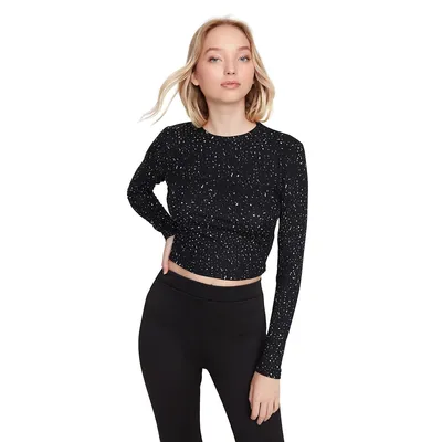 Women Slim Fit Basic Crew Neck Knitted Blouse