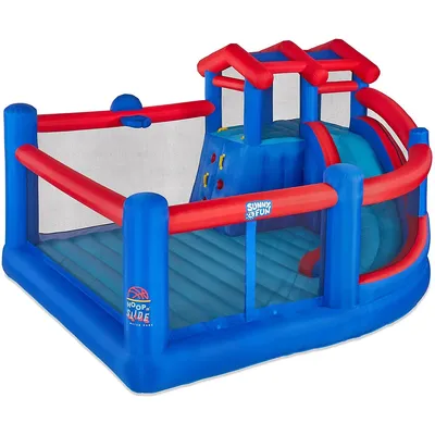 Inflatable Hoop N’ Slide Park – Heavy-duty For Outdoor Fun - Climbing Wall, Slide, Bounce House, Basketball Hoop