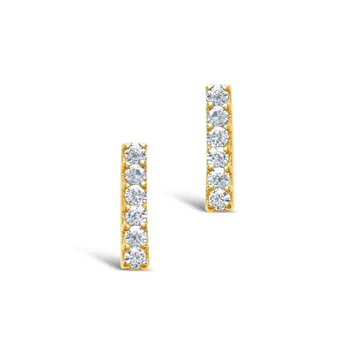 14k Gold Plated Sterling Silver Pave Cz Bar Studs