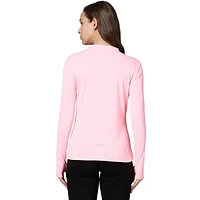Solid Women Mandarin Collar Stylish Pink Sports T-shirt