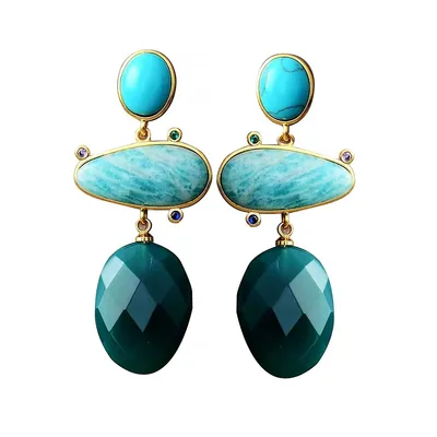 Turquoise & Natural Stone Geometric Drop Earrings