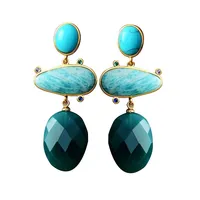 Turquoise & Natural Stone Geometric Drop Earrings