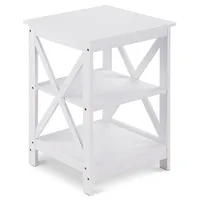2pc 3-tier Nightstand End Table Storage Display Shelf Living Room Furni White