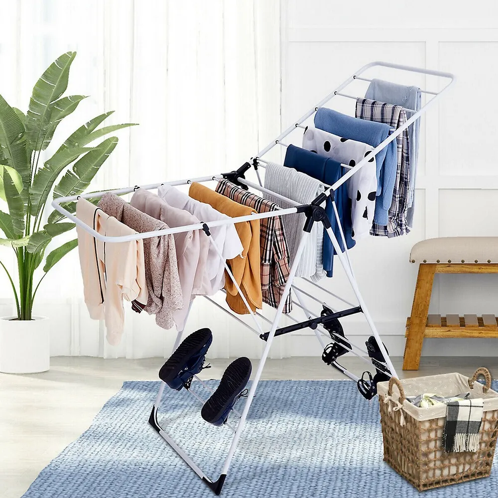 2 in 1 Garment Clothes Rack with 2-Tier Storage Basket and Side Hanging  Hooks - SortWise®