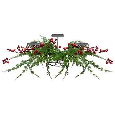 32" Frosted Red Berry Candle Holder Christmas Tabletop Decor