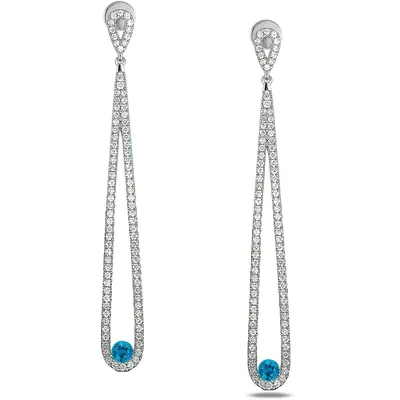 14k White Gold 0.72 Ct Sapphires & 1.40 Cttw Canadian Diamond Drop Earrings