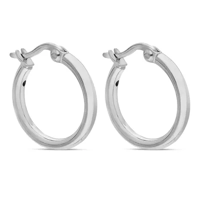 Sterling Silver 2x16mm Rhodium Hoop Earring
