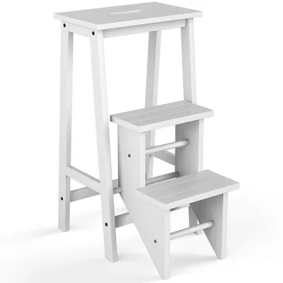 3 Tier Step Stool 3 In 1 Folding Ladder Bench Storage Shelf Multi-function