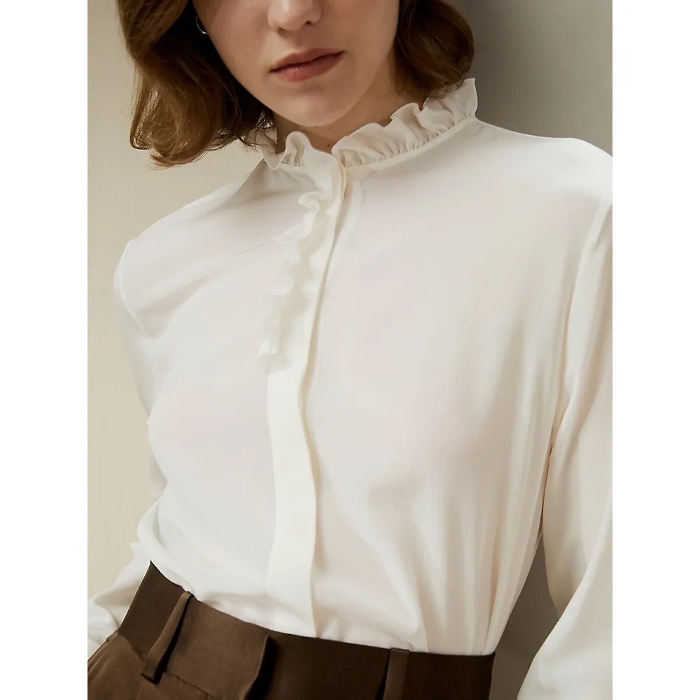 Silk Blouse With Ruffle Edge For Women