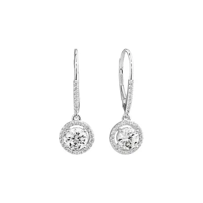 Halo Drop Earrings With Cubic Zirconia In Sterling Silver