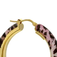 18kt Gold Plated Electroform Round Hoop With Leopard With A Hint Of Pink Hoop Earrings