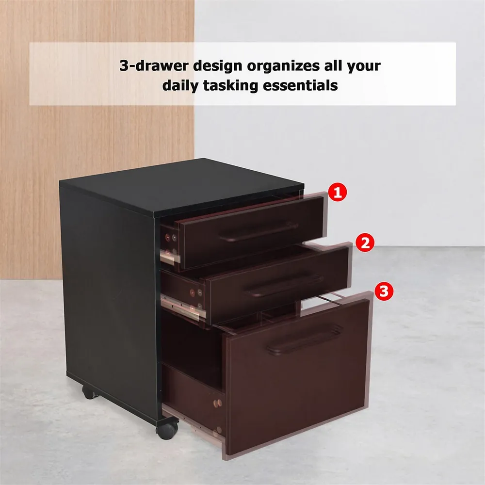 Moustache Wood Mobile File Organizer Filling Cabinet With 3 Drawers For  Home Office