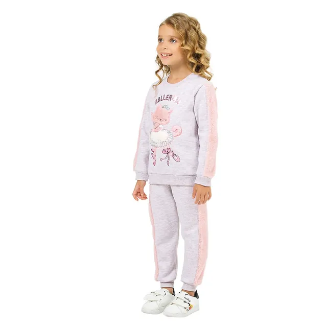 JuniorKids Smart Cat Girls Casual 100% Cotton Jogger Set, Hoodie And Jogging  Pants