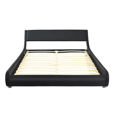Full Faux Leather Upholstered Platform Bed Adjustable Headboard Black