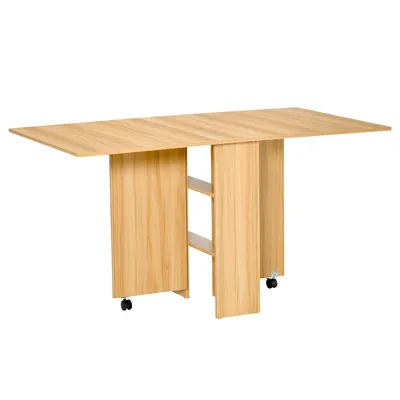 Folding Dining Table With Storage Shelf Drop Leaf 2 Wheels