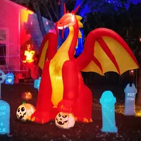 10 Ft Inflatable Giant Animated Fire Dragon Outdoor Halloween Decor W/lights