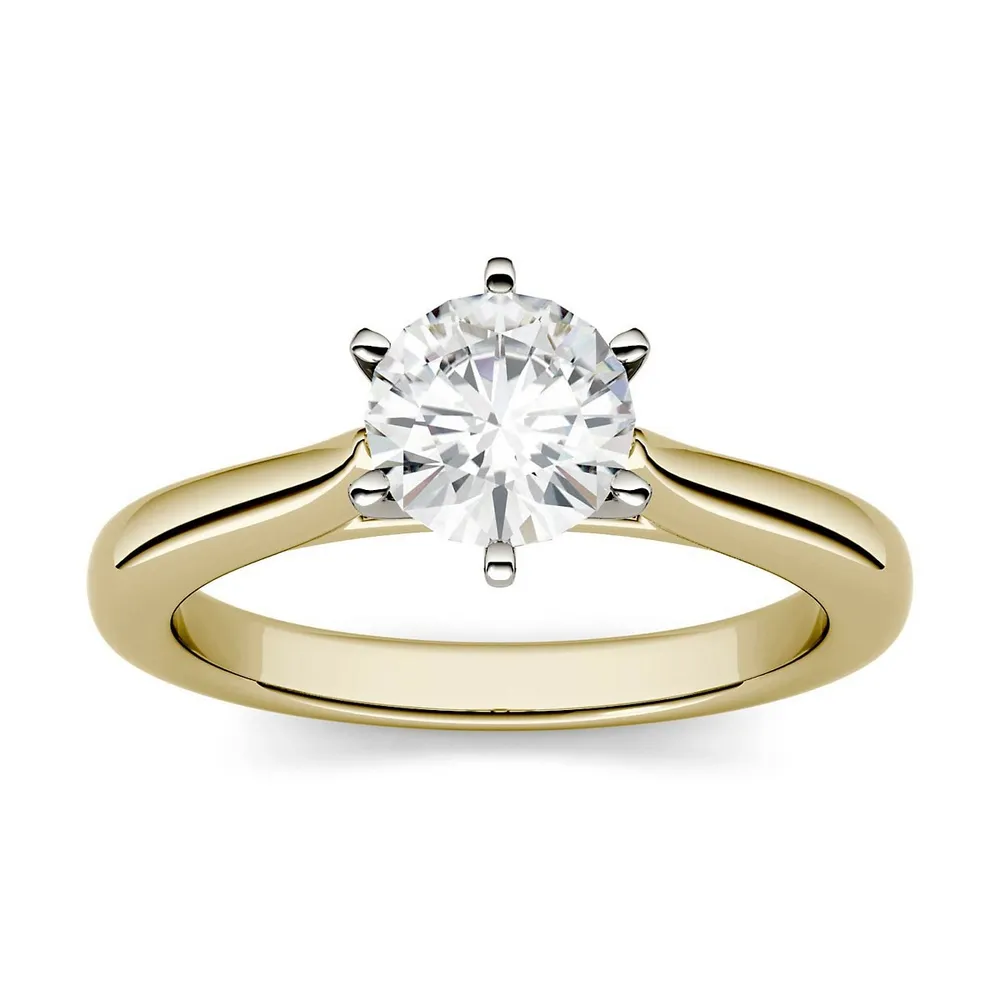 14k Yellow Gold Moissanite 7.5mm Solitaire Ring, 1.50ct Dew