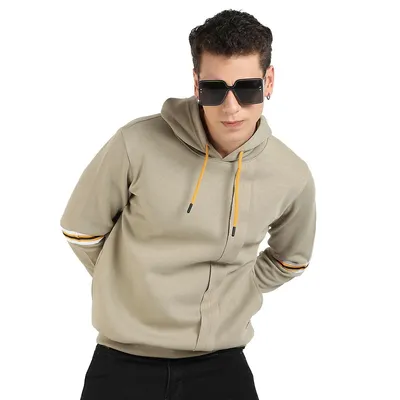 Men's Pullover Hoodie With Contrast Striped Sleeve