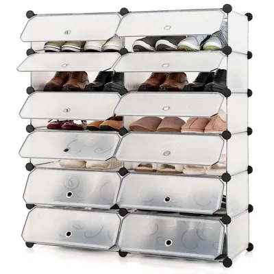 Shoe Rack 12-cube Diy Plastic Shoe Cabinet Multi Use Modular Closet Shelf White