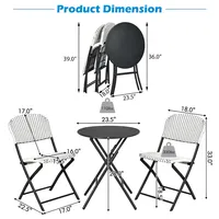 3pcs Patio Rattan Bistro Set Folding Table Chairs Garden Deck
