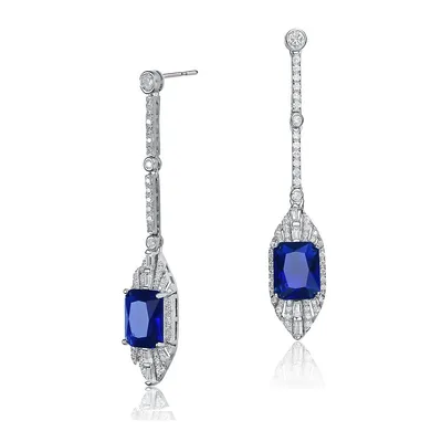 Sterling Silver With White Gold Plated With Colored Cubic Zirconia Drop Earrings