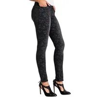 Curvy Fit Black Stretch Denim Floral Print Mid Rise Skinny Jeans