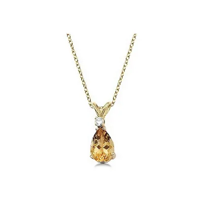 Pear Citrine And Diamond Solitaire Pendant Necklace 14k Yellow Gold