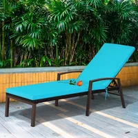 Costway Patio Rattan Lounge Chair Chaise Recliner Back Adjustable Cushioned Turquoise