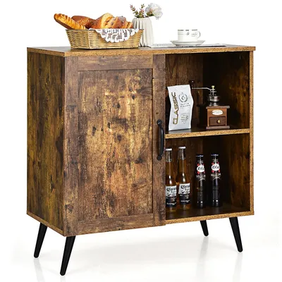 Mid-century Storage Door Cabinet Cupboard W/4 Legs Adjustable Shelf Rustic Brown
