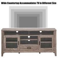 Tv Stand Tall Entertainment Center Hold Up To 65'' Tv W/ Glass Storage & Drawer