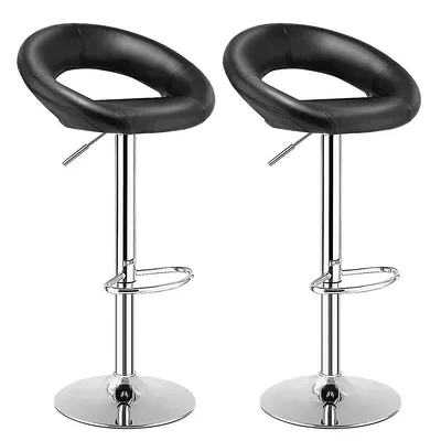 Set Of 2 Bar Stools Adjustable Pu Leather Barstools Swivel Pub Chairs Black New
