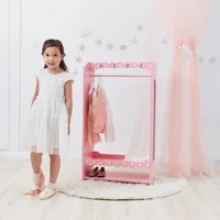 Teamson Kids Dress Up Polka Dot Kids Wooden Clothes Rack Hanger Storage Pink