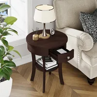 2-tier Side End Sofa Table Round Nightstand For Bedroom Living Room White/espresso