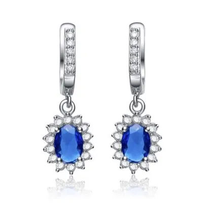Sterling Silver White Gold Plating With Colored Cubic Zirconia Dangling Earrings