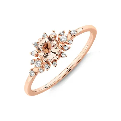 Ring With Morganite And 0.10 Carat Tw Of Diamonds In 10kt Rose Gold