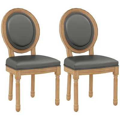 French Dining Chairs Set Of 2 With Pu Leather Upholstery