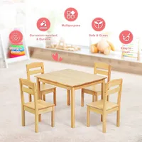 Kids 5 Piece Table Chair Set Pine Wood Children Play Room Furniture Natural