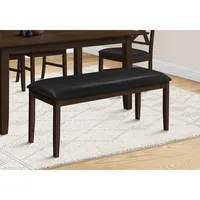 48” Rectangular Bench In Brown Solid Wood And Black Leather Look