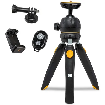 Photogear Mini Adjustable Tripod With Remote, 360° Ball Head, Compact 9” Tabletop Tripod,11” Selfie Stick