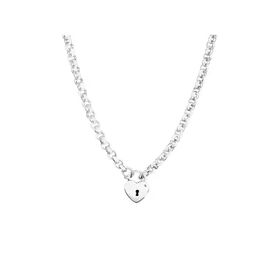 45cm (18") 5mm-5.5mm Width Heart Padlock Belcher Necklace In Sterling Silver