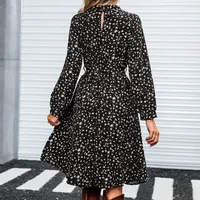 Women's Long Sleeve Speckled Print A Line Midi Dress