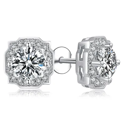 1 Ct Round Vvs1 D Lab Created Moissanite Halo Earrings 0.925 White Sterling Silver